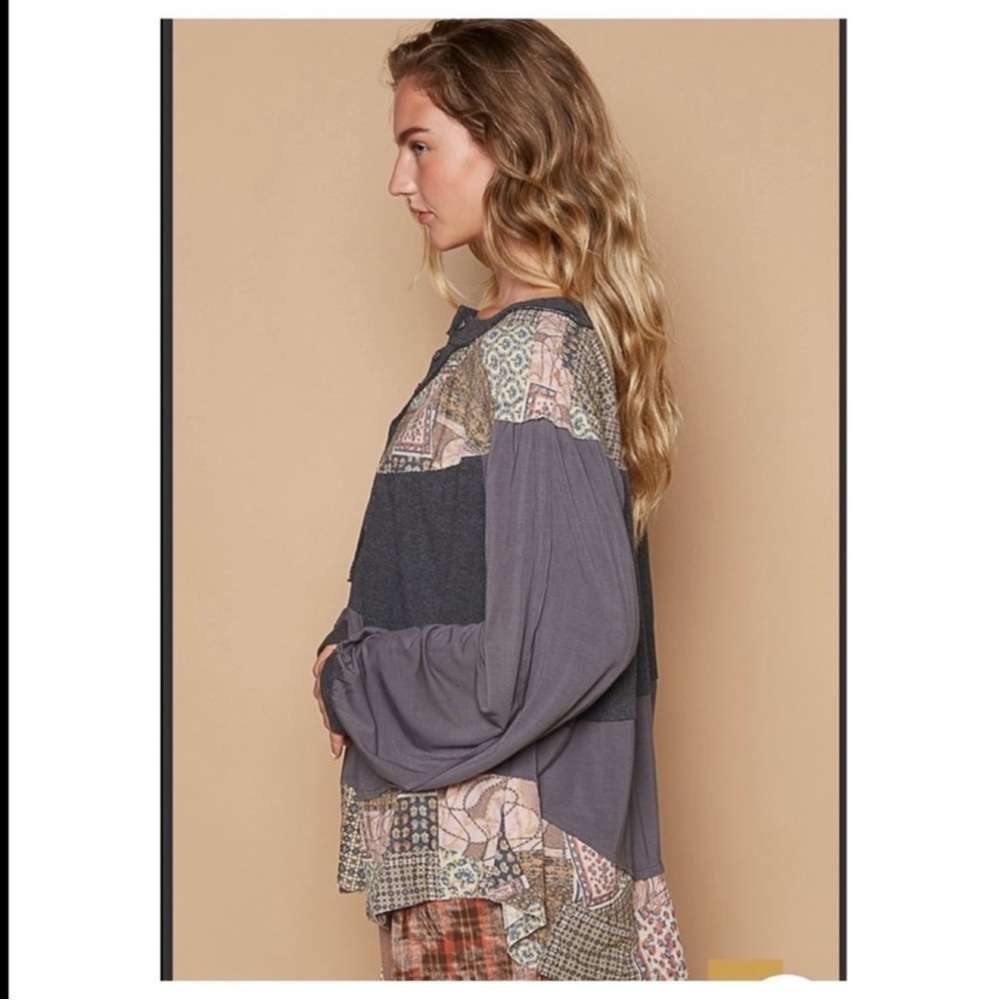 Pol Women's Patchwork Charcoal Blouse - image 3